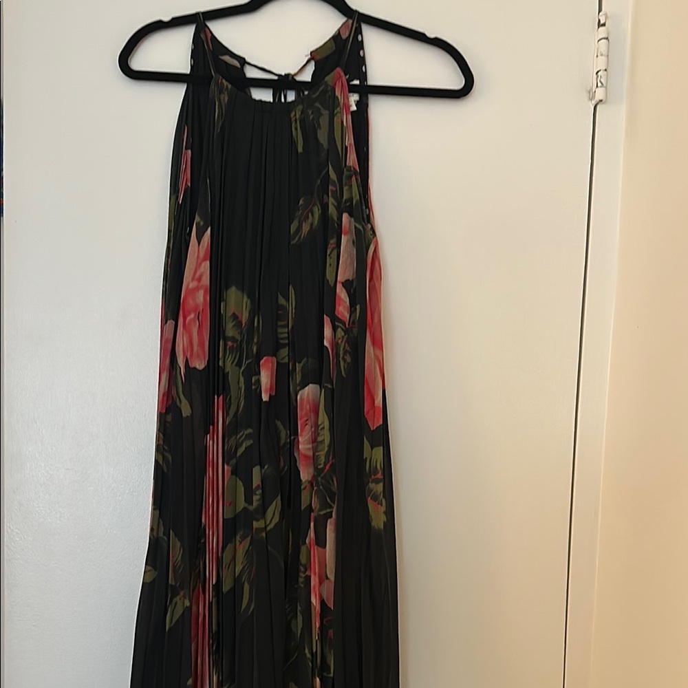 Floral Black and Pink Midi Women's Dress